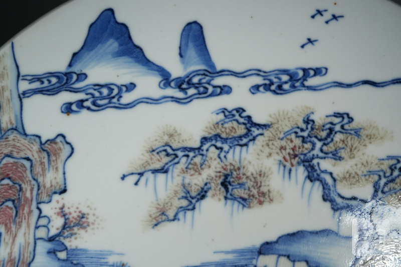 清 青花釉里红山水瓷板 - 图4